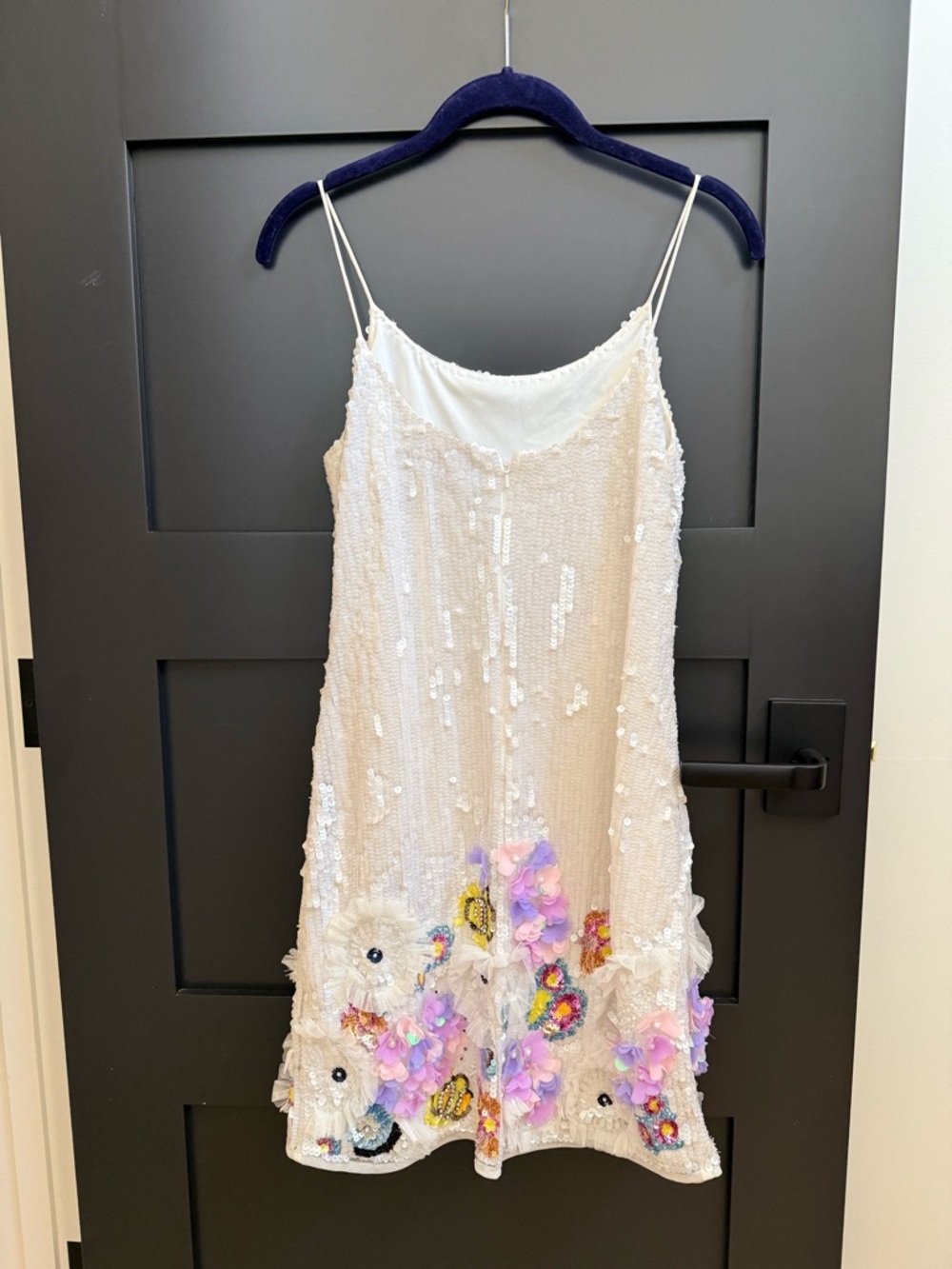 MacDuggal Ivory Sequin Mini Dress with 3D Floral Embellishments - Picture 2 of 11